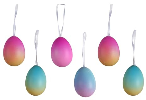 Ostereier zum Aufhängen 6cm 6 Stück - Plastikeier mit Aufhänger - Kunststoff Deko Eier für Ostern Frühling - Kunststoffeier als Osterdeko Hängedeko Frühlingsdeko bruchfest - Pink Blau