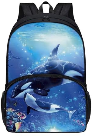 HUGS IDEA Kinder-Rucksack, Motiv: Killerwal, Orca-Druck, Mittel-/Hochschultasche, Grundschüler, Büchertasche für Schule, Teenager, Mädchen, Jungen, Killer Whale Orca, Einheitsgröße