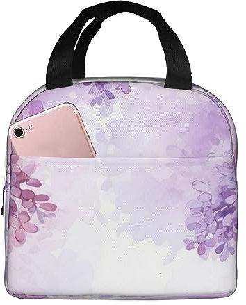 Toiyugd Lonchera térmica reutilizable con diseño de flores lilas para mujeres y hombres, lonchera impermeable para picnic, oficina, trabajo