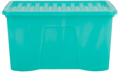 Wham Crystal 60 Liter Storage, Heavy Duty Plastic Storage Box With Lids Home Office Stackable Nestable, Large Storage Boxes With Lids 60 x 40 x 33 cm - Tint Spearmint (Pack of 5)