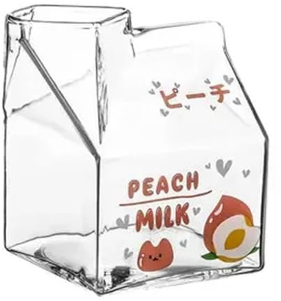 mansH de Cristal Cuadrado de Cartón de Leche Kawaii de 350ML, Resistante al , Fresa, Melocotón, de Almuerzo, de Pudín, de Leche, B