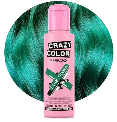 Crazy Color Vibrant Pine Green Semi-Permanent Hair Dye. Highly Pigmented Dark Green Conditioning & Oil Nourishing Vegan Formula | No Bleach or Ammonia | 100ml