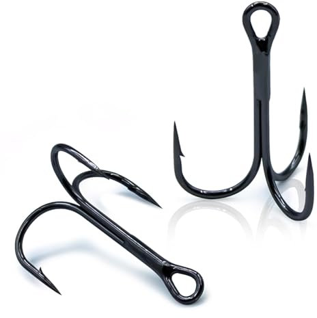 9KM DWLIFE Treble Fishing Hooks 50pcs,Triple Hooks High Carbon Steel Brabed Sharp,Replacement Fishing Hooks on Hard Lures for Freshwater Saltwater(Size 6#)