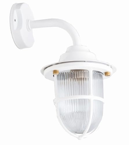 Licht-Erlebnisse Wandlaterne außen Glas Messing Lampe Maritim E27 IP64 31 cm hoch Weiß nostalgische Outdoor Wandlampe Haustür Hoflampe Außenwandlampe Außenlaterne