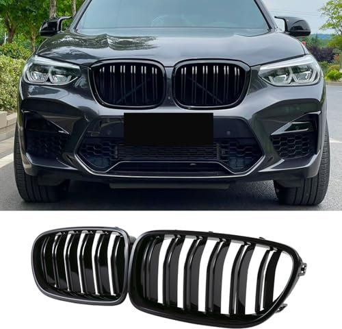 Haoyijiahui G01 Nieren Schwarz Kühlergrill für BMW X3 G01 2018-2021 X4 G02 2019-2021 Grill Schwarzer Sport Glanz Doppelsteg (Nicht für mit Luftklappensteuerung)(For G01 2019-2021)