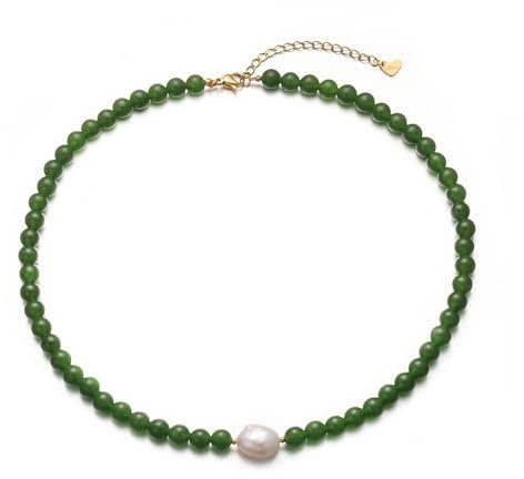 Aleasha Süßwasserperlen Kette Damen Grüner Quarz Halskette Boho Barock Perlenkette Schmuck Geschenk