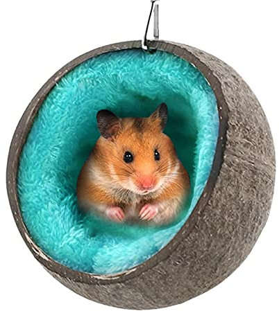 Cachette pour hamster en noix de coco - Hamac suspendu pour cachette en noix de coco | Maison de lit pour hamster avec rembourrage chaud, habitat confortable pour les petits animaux et décorations lud