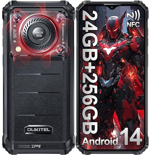OUKITEL WP36 PRO Outdoor Handy mit 128dB Lautsprecher, 24GB+256GB 10600mAh Outdoor Smartphone Ohne Vertrag, Android 14 baustellenhandy, 6,52 Zoll Display, 13MP+5MP, Dual SIM 4G/IP68 Handy/NFC/GPS/OTG