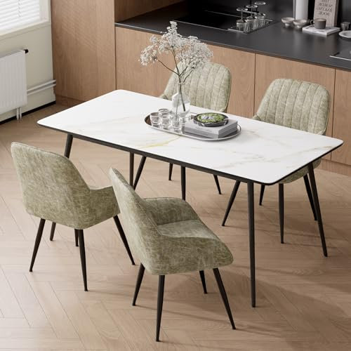 Hawthehome Esszimmerstuhl,Esszimmerstühle 4er Set, Armlehnstuhl,Küchenstuhl,Stuhl Esszimmer Wohnzimmer, ergonomischer Sessel, 140 kg belastbar, Polsterstuhl aus Künstlich Fabric, Metallbeine, Beige