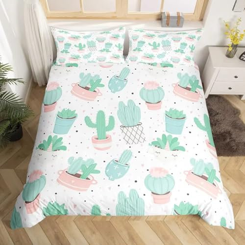 BJCJGGL Bettwäsche 135x200 Kaktus Bettwäsche-Set mit Reißverschluss Schließung und 2 Kopfkissenbezug 80x80 cm - Weicher Atmungsaktive Mikrofaser Bettbezug für Kinder Mädchen