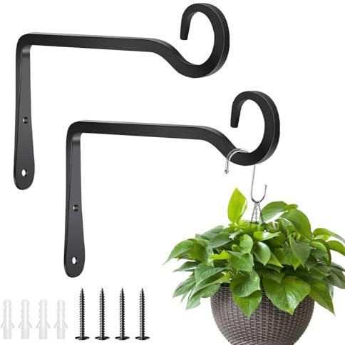 AMFUN 2 Pièces Crochets de Plafond pour Plantes Suspendues, Crochets Muraux Décoratifs D'extérieur, Métal Mur Crochet Swag pour Jardinières, Distributeur de Nourriture D'oiseaux, Lanternes(Noir)