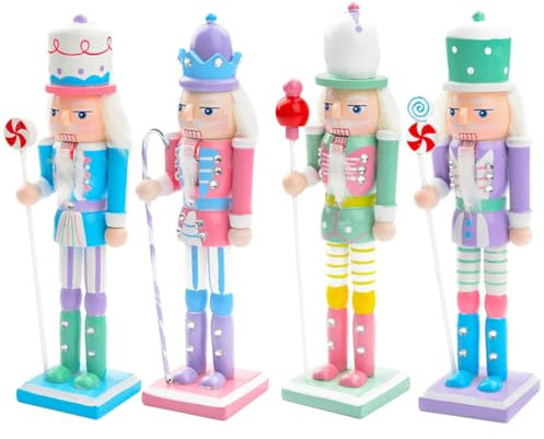 OUNONA 4-Teiliges Nussknacker Figur Holz Nussknacker-Ornament Weihnachts-Nussknacker-Ornament-Set Nussknacker-Soldat Weihnachtsdekoration Hölzerner Nussknacker Weihnachtliche Hängende Ornamente Für