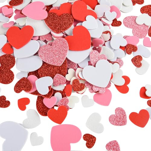 CHRORINE 350 Stück Schaumstoff-Herz-Aufkleber, Valentinstag, Glitzer, selbstklebende Aufkleber, Herzformen, bunte Aufkleber für Valentinstag, Dekoration, Hochzeitsbedarf, DIY, Kunst, Handwerk,