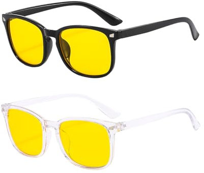 2 Pcs Blue Light Blocking Glasses, Anti Glare Gamer Glasses for Women Men Blue Light Filter Computer Glasses Yellow Lens Eyewear Vintage Eyeglasses Anti Eyestrain for Computer Screen TVs Mobile Phones