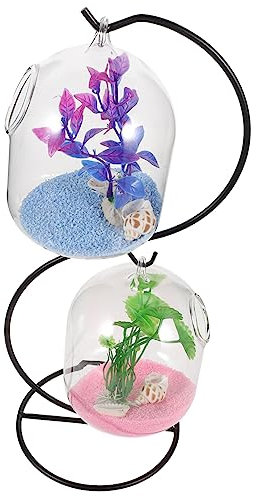 Sosoport Hängendes Betta Aquarium aus Klarem Glas Kleines Modernes Goldfischbecken mit Eisenrahmen Leicht zu Verstauen für Zuhause oder Garten als Zufällige Farbe Zufälliger Stil