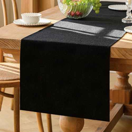 Kiatuniya Tischläufer Modern Table Runner Schwarz Tisch Läufer 40x180 cm Frühling Abwaschbar Tischdekoration Boho Landhausstil Tischband Dekostoff für Geburtstag Hochzeitsdeko Kommode Party Dekor