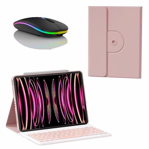 JZCZMCE Funda con Teclado para Xiaomi Mi Pad 6/6 Pro 11 2023, Contiene Ñ, 7 Colores Retroiluminados, Rotación de 360, Teclado Desmontable Magnético con Ratón Bluetooth,Rosado