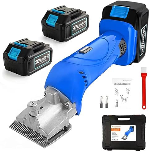 Electric Horse Clippers Cordless, Electric Equine Shears with 2 Batteries, 6-speed Adjustable, Detachable Blade, 2500r/min Professional Horse Hair Equine Trimmer for Pet, Livestock Coats