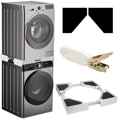 Gsakskdsap Kit de Apilamiento Universal para Lavadora y Secadora, Marco Conexión Lavadora Secadora con Cuerda Trinquete, Marco Intermedio Ajustable para Torre Lavadora Secadora (49-75 cm)
