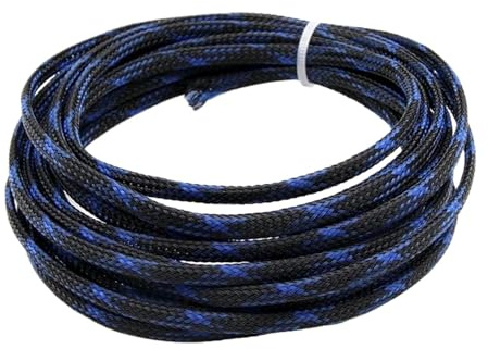 QWWQYDY Gaine De Câbles Gaine tressée isolée de 2 m 2/4/6/8/10/12/14/16/20/25/30/40 mm Protection de Gaine de Fil Haute densité Noir Rouge Manchon de câble(Black Blue Cross,4mm)
