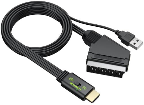 LiNKFOR Convertidor SCART a HDMI 1080P /720P,150cm Cable Convertidor de Euroconector a HDMI Soporta 16:9/4:3,PAL/NTSC para HDTV,DVD,VCR,Proyector
