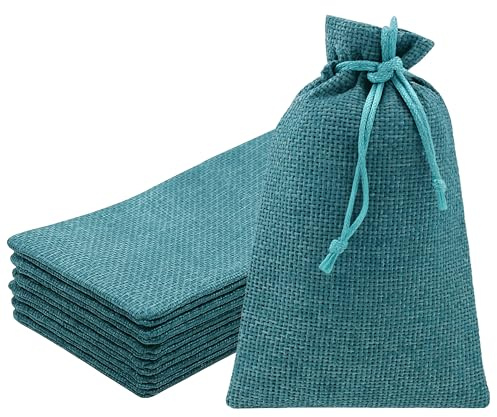 Mandala Crafts 10X14 Inch Teal Burlap Drawstring Gift Bags for Favors - 20 Large Linen Sacks Gift Pouches for Candy, Coffee, Jewelry, Wedding, and Party Supplies