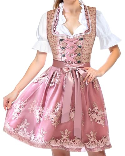 ZQEJEFD Vestido Dirndl de Oktoberfest para Mujer, 3 Piezas Dirndl Oktoberfest Vestidos con Vestido Blusa Delantal, Tradicional Dresses para Mujer, para Carnaval y Oktoberfest, S