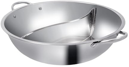 Hotpot - Pentola doppia da 4 l, in acciaio inox, per 2-3 persone, con divisore e fondo piatto, 38 x 8 cm, diametro 32 cm, per cene di famiglia e induzione