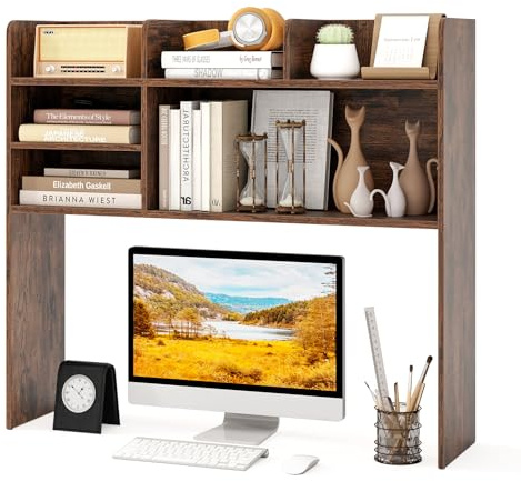 GIANTEX Schreibtisch Bücherregal, Tischregal mit 5 offen Fächern, 94 x 24 x 85 cm, Organizer Ausstellungsregal für Tischplatte, Standregal für Desktop (Braun)