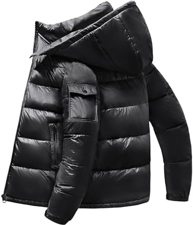 Voqeen Daunenjacke Herren Wasserabweisend Leichtgewicht Glänzend Steppjacke Abnehmbare Kapuze Winterjacke Casual Winter Isoliert Mantel Für Den Täglichen Gebrauch