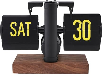 Qcwwy Automatische Flip -Kalender -Uhr, Batteriebetriebene Große Anzahl Digitaler Mechanischer Flip Desk Uhr Desktop Kalender Tag Datum Display Tischuhr Retro Home Office (Black)