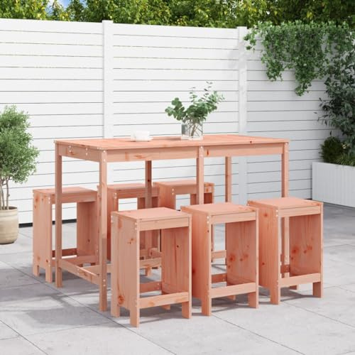 Qnhdfrt Gartenbar-Set aus massivem Douglasienholz mit 6 Barhockern 159,5 x 82,5 x 110 cm Robuste Outdoor Möbelgruppe für Terrasse Garten und Balkon