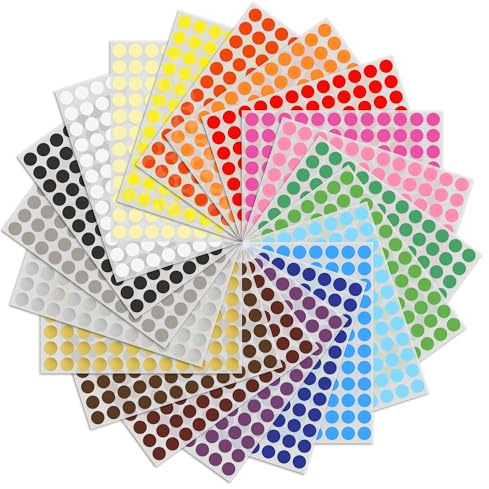 ZSSZD 1920 Stück Runde Klebepunkte Bunt, 15mm Punktaufkleber Etiketten Markierungspunkte, Punkt Aufkleber Sticker für Büro, Schule & Zuhause (20 Farben)