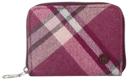 Earth Squared Diagonal Tweed Purse – Ladies Zip Around Wallet with Card Slots, Note & Coin Sections – Country Style Wool Blend – 14 × 10 × 2 cm (Red)