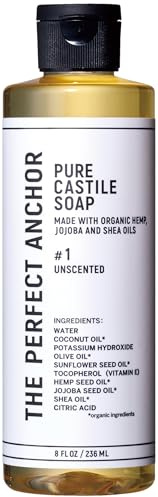 The Perfect Anchor Pure Castile Soap Unscented 8fl oz Face & Body Wash & Makeup Cleanser 100% Natural OTCO Organic Liquid Soap Vegan Palm-Oil-Free Japanese-Inspired (Formulated in Japan)