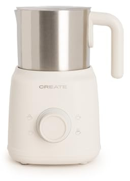 CREATE/MILK FROTHER RETRO/Espumador calentador de leche con jarra extraíble blanco roto/Accesorios giratorios magnéticos, 350ml, uso en frío o caliente, 500W