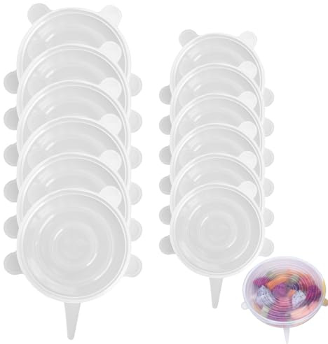 TMZELOA Couvercle Silicone Alimentaire 12 Pièces, Couvercle Silicone Extensible 6,5 cm et 9,5 cm pour Pots de Yaourt et Bocaux, Couvercle Extensible en Silicone Réutilisable pour Bols et Verres