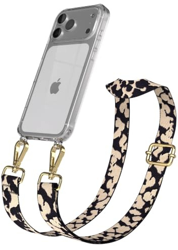 EAZY CASE Handykette - Verstellbares Taschenband kompatibel mit iPhone 17 Pro Max, Schulterriemen, Handykordel mit Silikon Hülle, Umhängetasche, Taupe Camouflage Gold