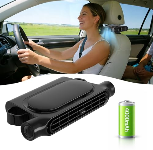 Car Fan with 4000mAh Battery, Portable Car Air Conditioner for Front or Back Seat Cooling, Easy Install Car Seat Fan for Kids, USB Car Fans That Blow Cold Air Car Essentials for Summer Road Trips