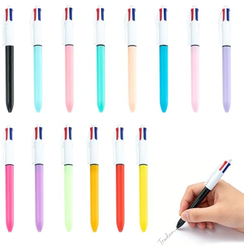 LEOINAER Set de 14 Stylos à Bille 4 Couleurs – Stylo à Bille Rétractable 4-en-1, Multicolore, 1mm pour Bureau, École et Maison