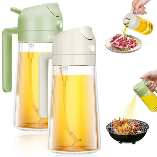 mauepersu 2-in-1 Ölsprüher mit Sprühflasche, 470ml Glas, Weiß+Grün