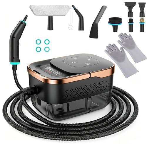 Nettoyeur vapeur portatif, 2500 W, 8 buses, 6 niveaux de vapeur, réservoir de 1250 ml, Nettoyeur Vapeur à Main pour Fenêtres, Cuisine, Voiture, Salle de Bain (Noir 2)