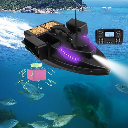 GPS Bait Boat with Auto Return – 25000mAh Batteries, 4 Feed Hoppers, 500m Remote, Night Lights, 2kg Capacity for Enhanced Fishing Experience