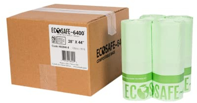 EcoSafe-6400 HB2844-8 Certified Compostable Bag - 28x44 Green Bags for 23 Gallon Bin - Extra Strong Leak, Puncture and Tear Resistant Food Scraps Bin Liners, Pack of 135