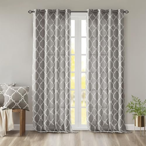 Madison Park Fretwork Print Window Curtain 1 Panel, 50x95 Grey/White