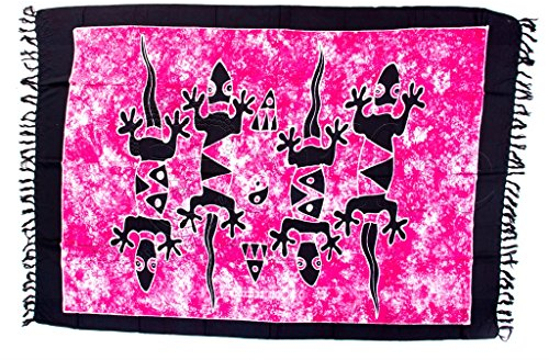 Ciffre Sarong Pareo Wickelrock Dhoti Lunghi Tuch Strandtuch Pink Schwarz Gecko Batik