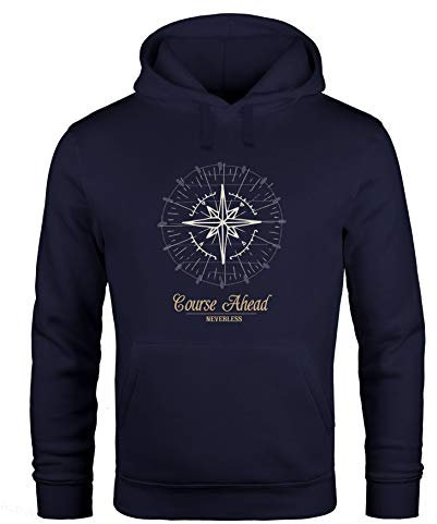 Neverless Hoodie Herren Kompass Windrose Navigator Segeln Kapuzenpullover Sweater Männer Navy XXL