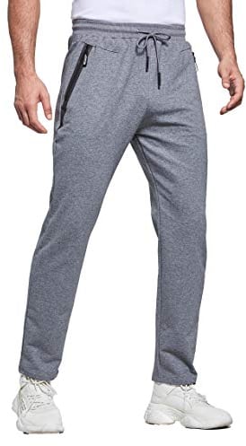 Tansozer Mens Joggers Slim Fit Jogging Bottoms Open Hem Gym Pants Cotton Tracksuit Trousers with Zip Pockets Running Sweatpants (Dark Grey, Large)