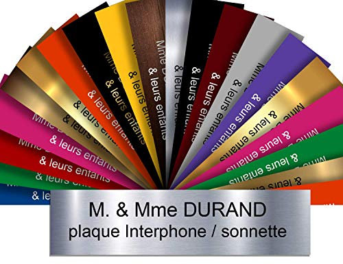 Plaque Interphone Ou Sonnette Adhésive PVC – Plaque Gravée À Personnaliser 6 x 1,5 cm – 21 Couleurs Disponibles (Gris alu brillant)