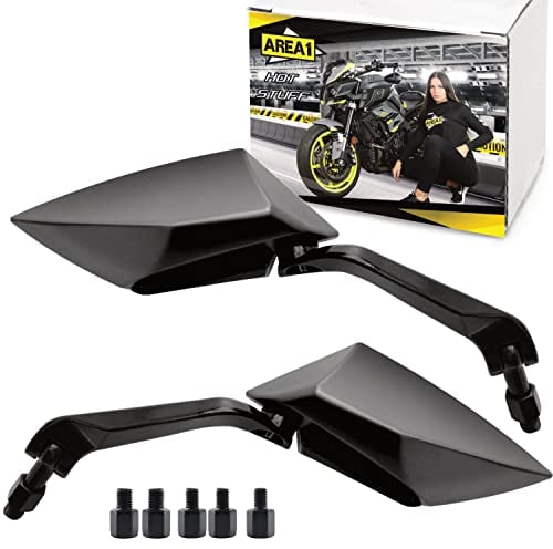 Area1 Universal Motorrad Rückspiegel Paar e-geprüft 2x M10 Rechtsgewinde + Linksgewindeadapter, passend für z.B. Duke, SMC/R Z900 MT07 ER6N (schwarz)